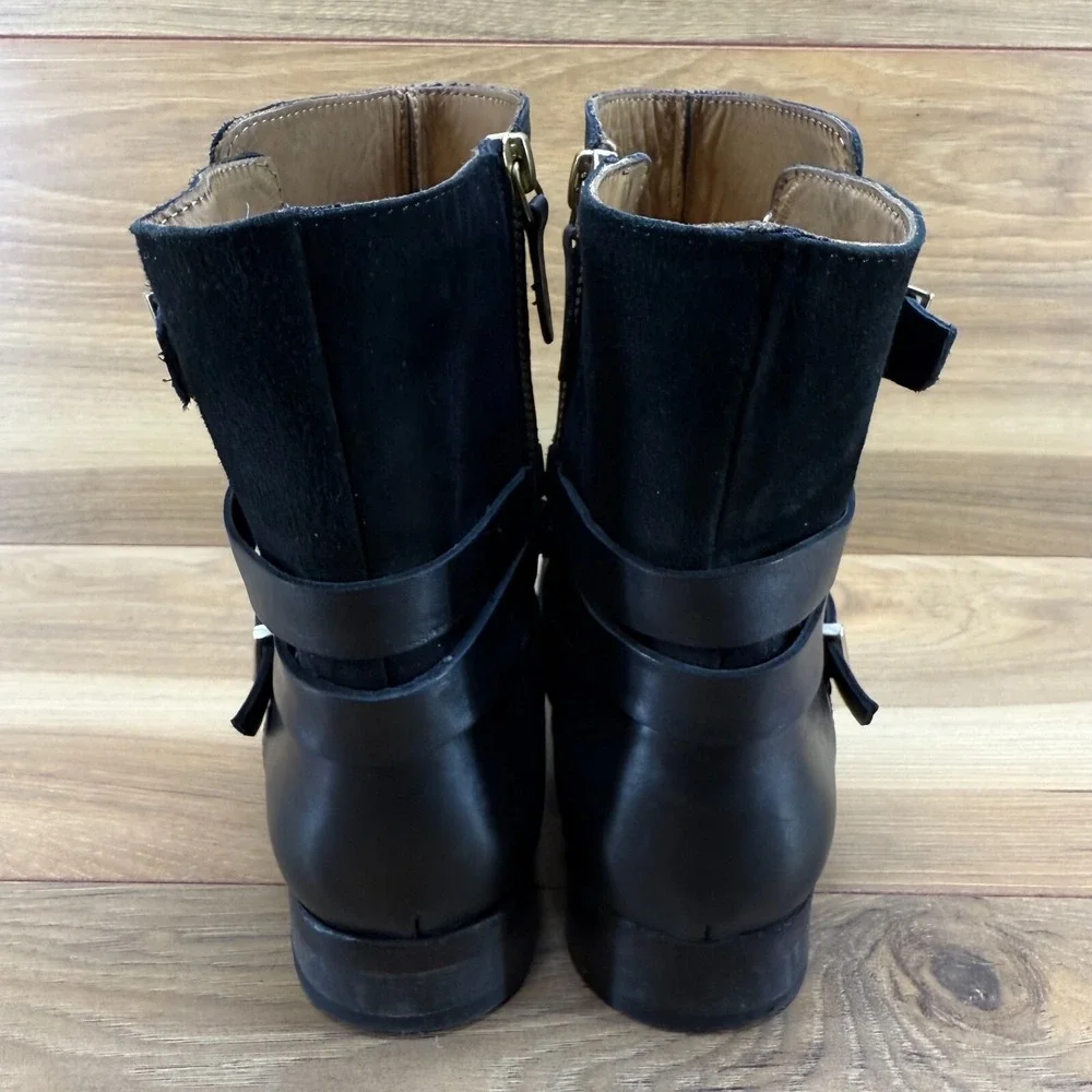 Sezane Womens Ankle Boots 6.5 EU 37 Black‎ Leather Ankle Slip On Equestrian Zip